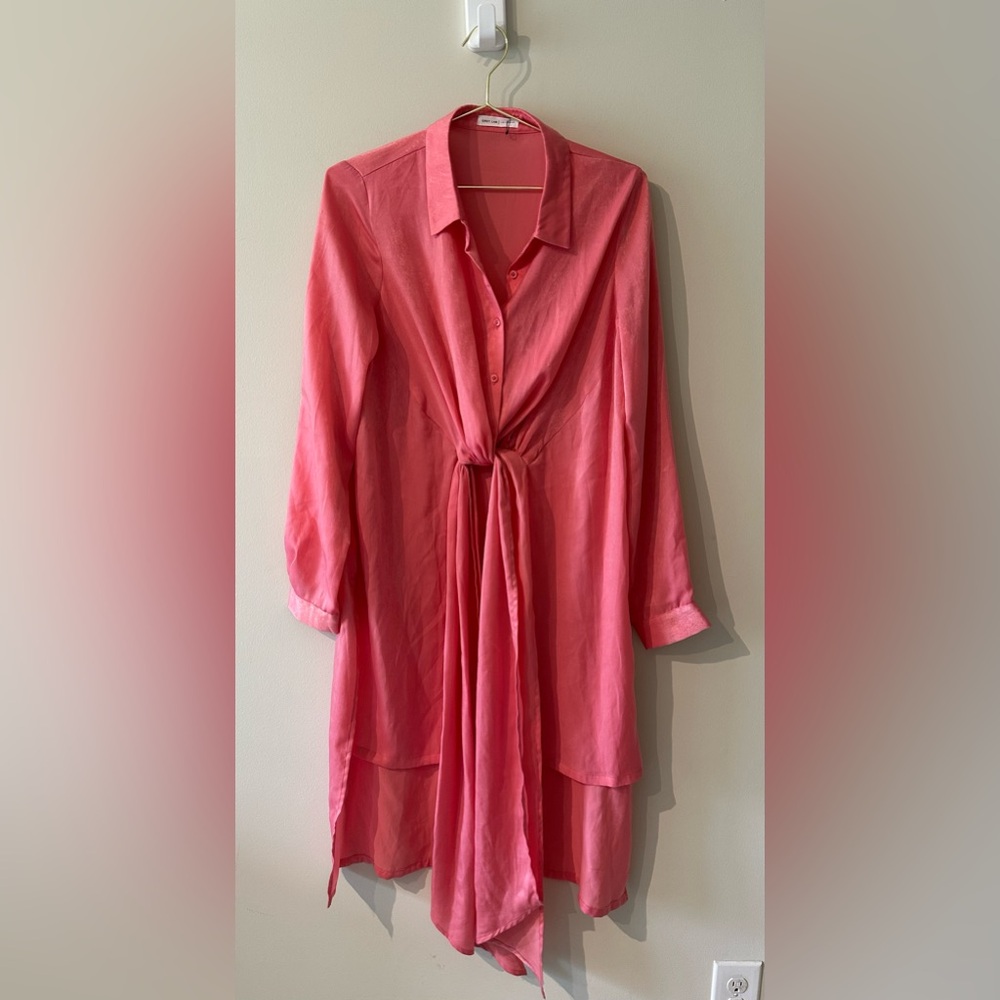 Grey Lab Pink Long Tie-Front Shirt Dress size Medium. NWOT